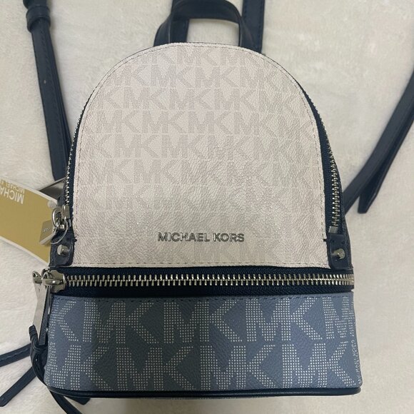 Michael Kors Rhea Mini Color-Block Logo Chambry/Navy Backpack - Picture 6 of 15
